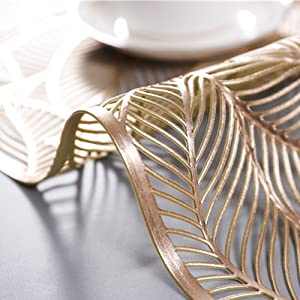 Golden Leaf Placemats Set of 6 pcs, heatproof, washable tablemats 45x30cm