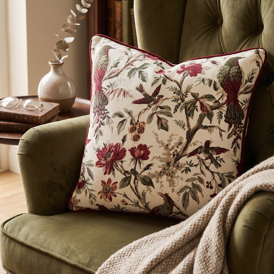 Blooming Bird Cotton Cushion Cover 16x16 inches