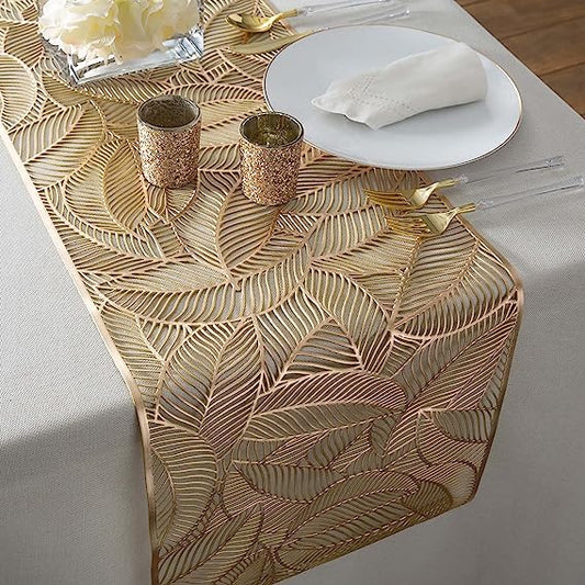Golden leaf Table runner for dining table, heat proof, washable 12x72 inches