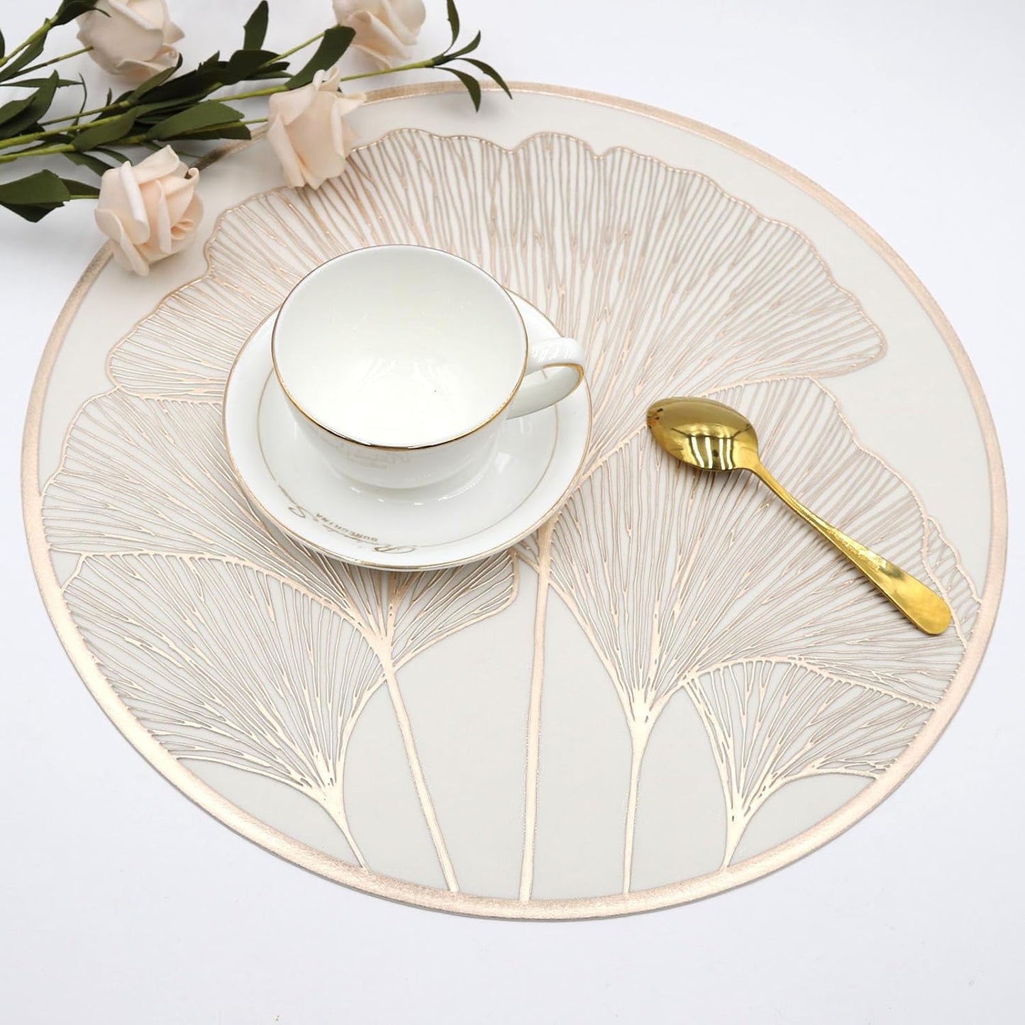 White Gold round placemats shell flower set of 6pcs