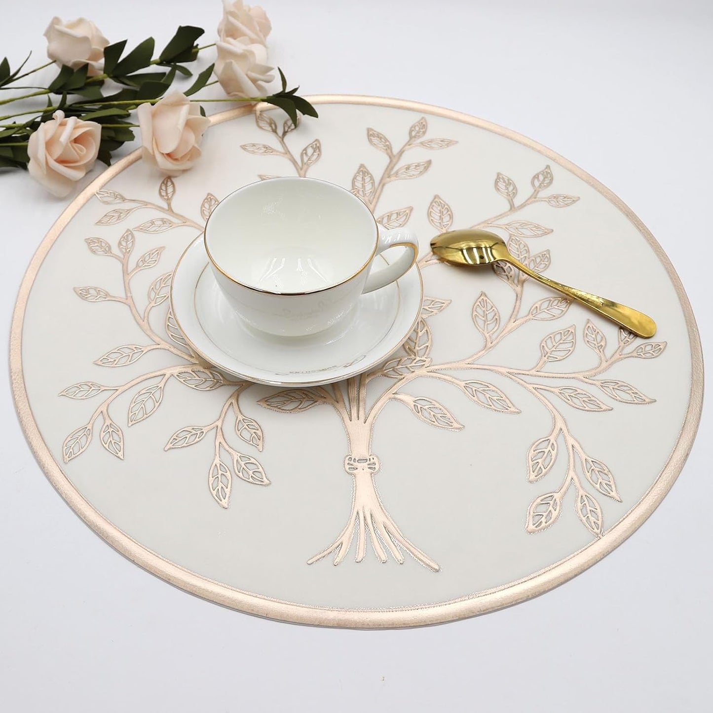 White Gold Pearl Flower Round placemats set of 6 pieces