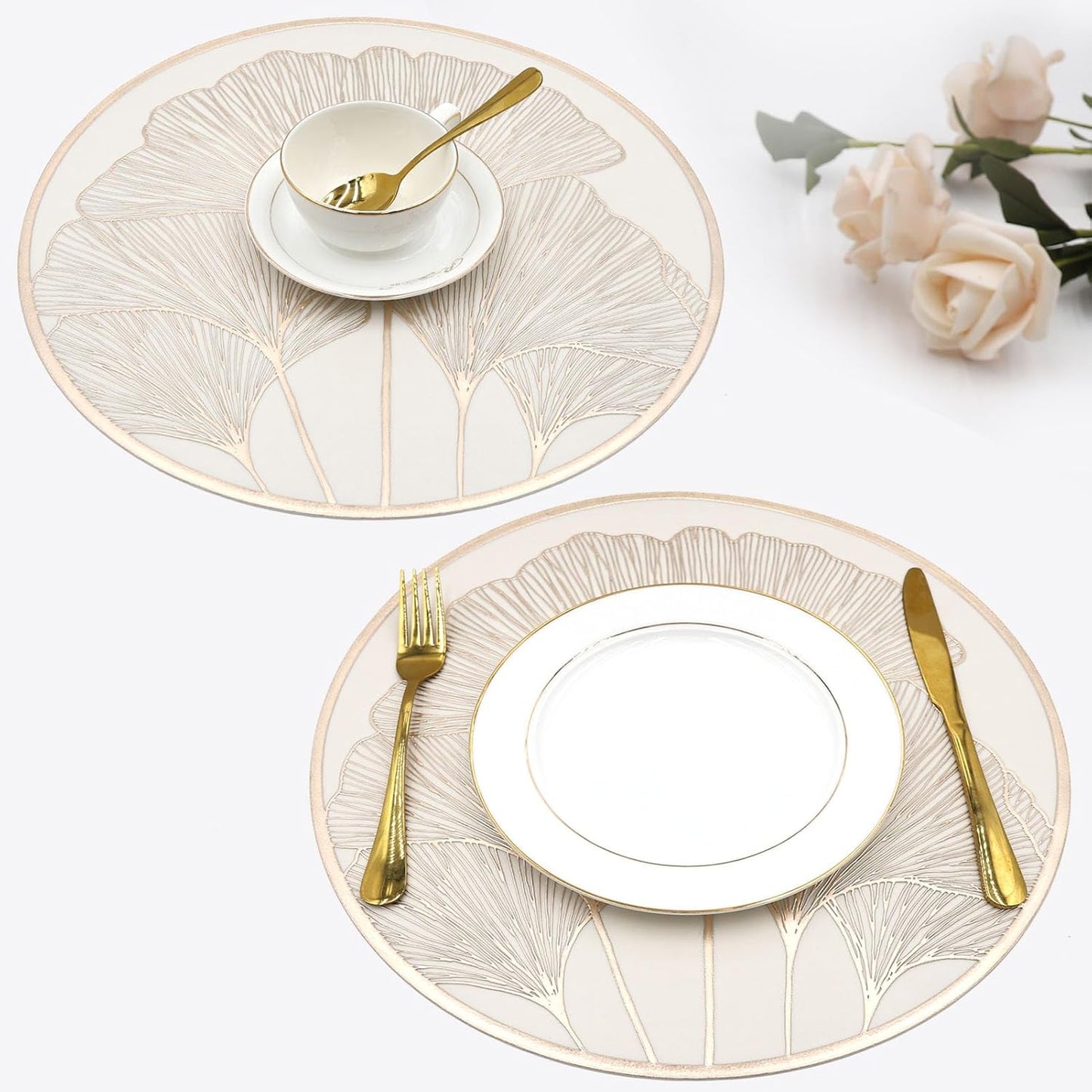 White Gold round placemats shell flower set of 6pcs