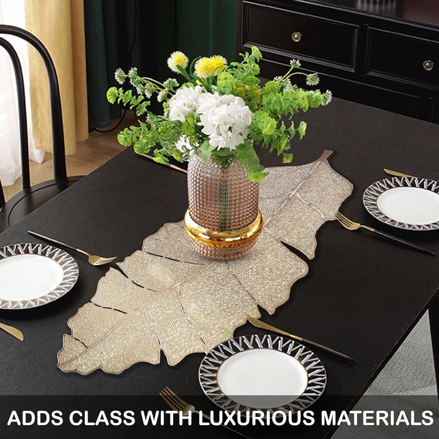 Banana leaf gold table runner