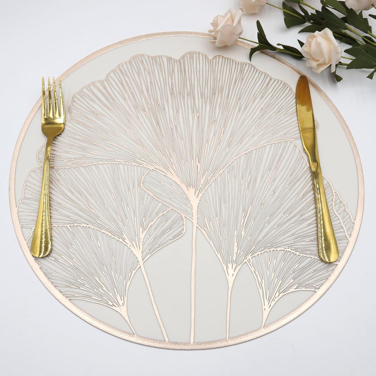 White Gold round placemats shell flower set of 6pcs