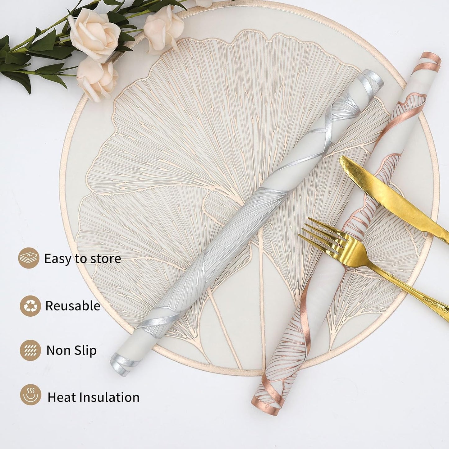 White Gold round placemats shell flower set of 6pcs