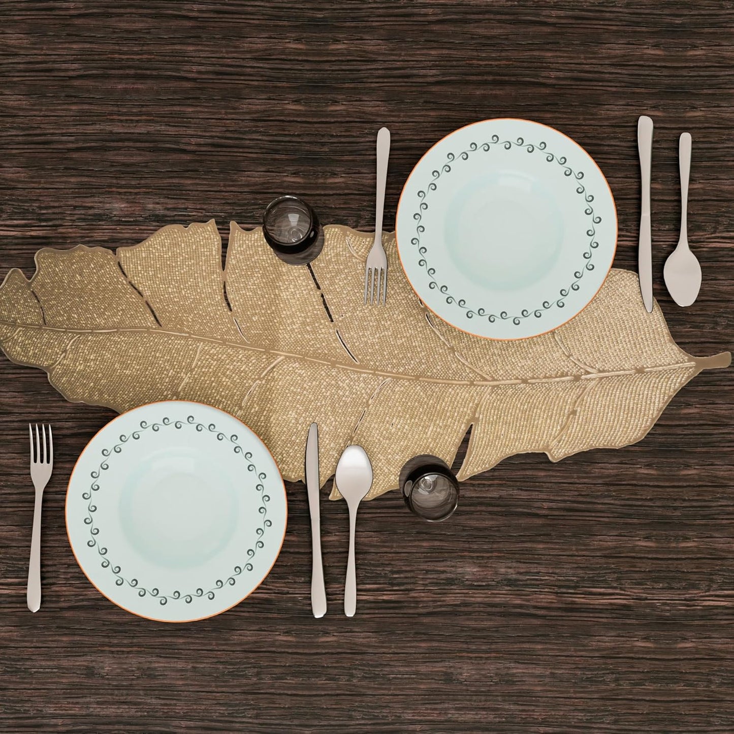 Banana leaf gold table runner
