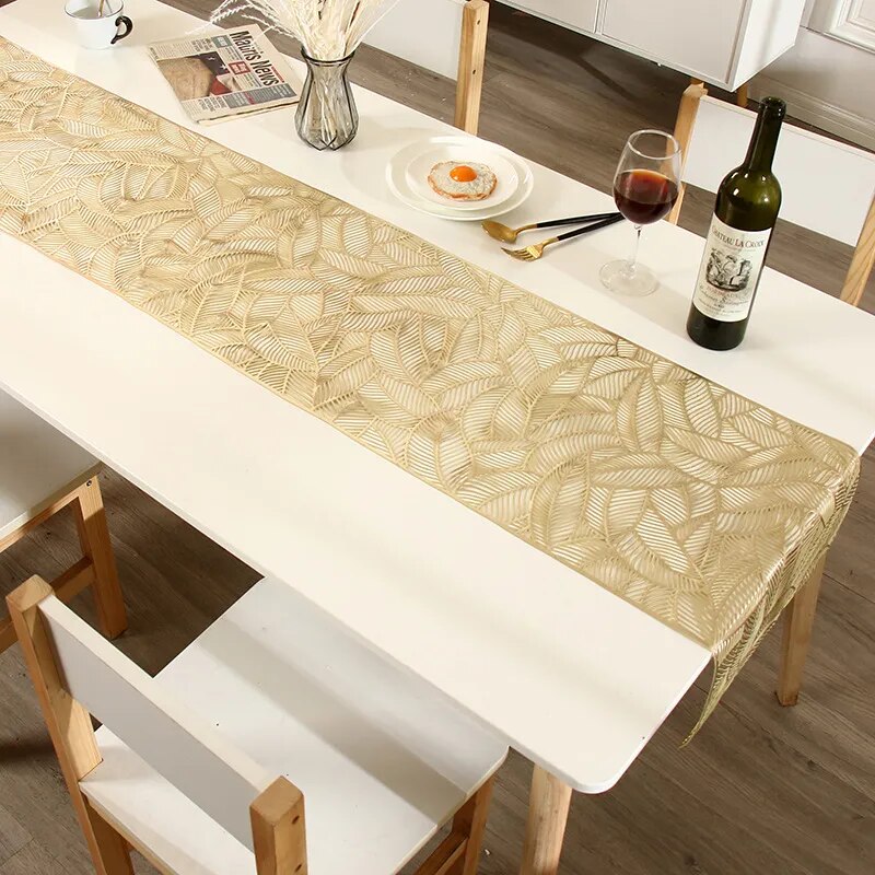 Golden leaf Table runner for dining table, heat proof, washable 12x72 inches