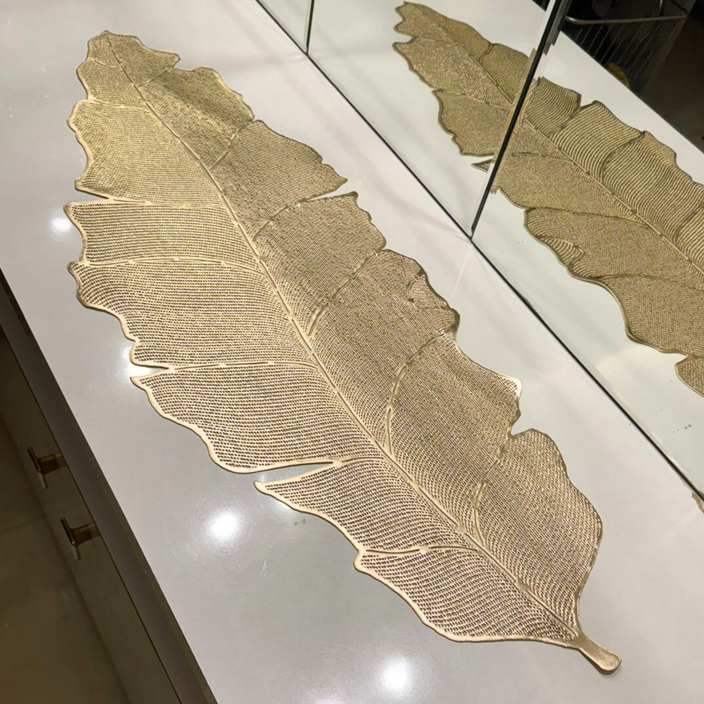 Banana leaf gold table runner