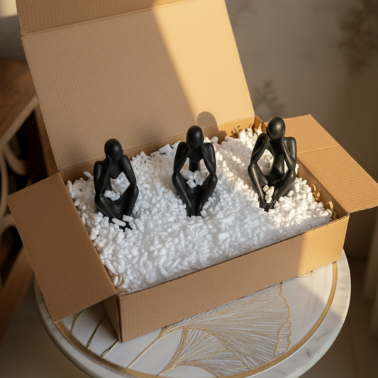 Modern Muse Gift Box – Gold Table Mats & Black Thinker Figurines