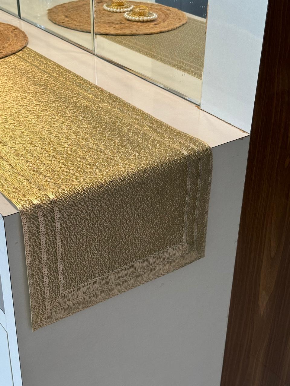 Rectangular Mesh Golden Table Runner for coffee table, side table heatproof and washable 14X36 inches