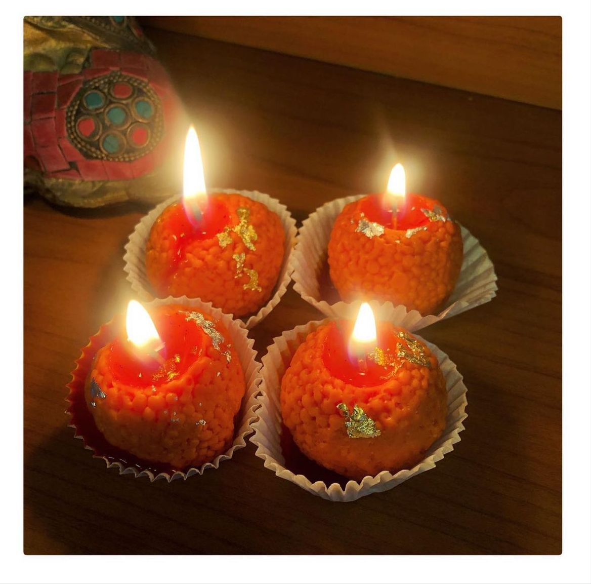 4 Moti choor ladoo mithai Candles
