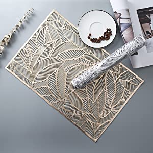 Golden Leaf Placemats Set of 6 pcs, heatproof, washable tablemats 45x30cm