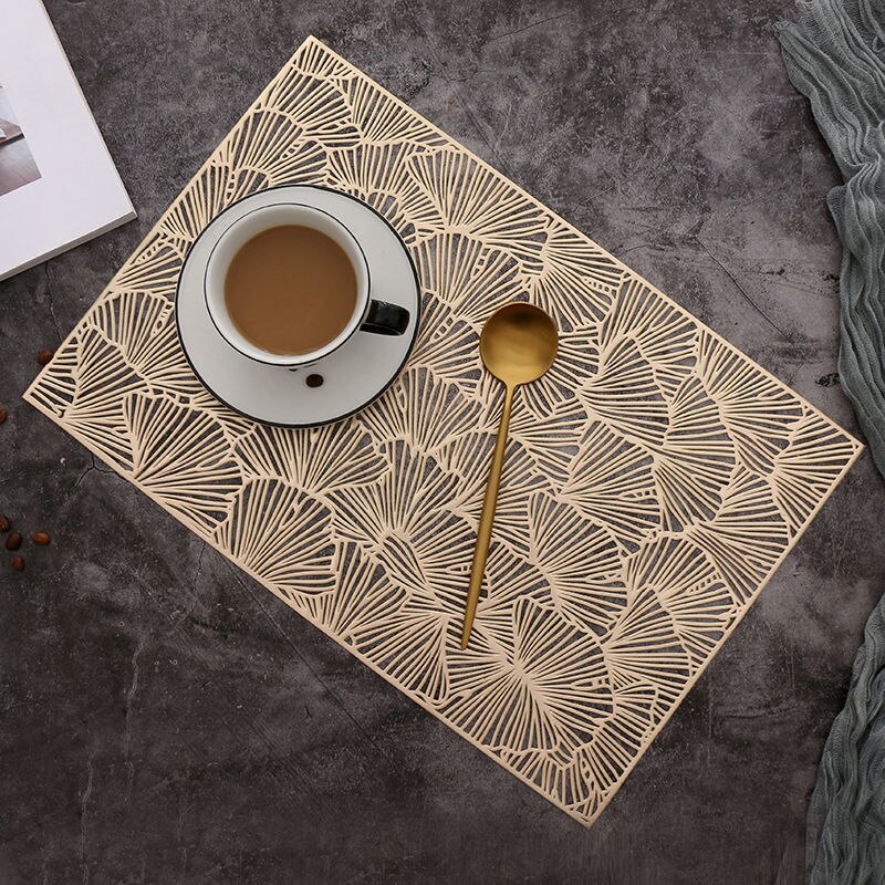 Golden PVC Placemats set of 6 , Non Slip Table Mats- Gold Blush