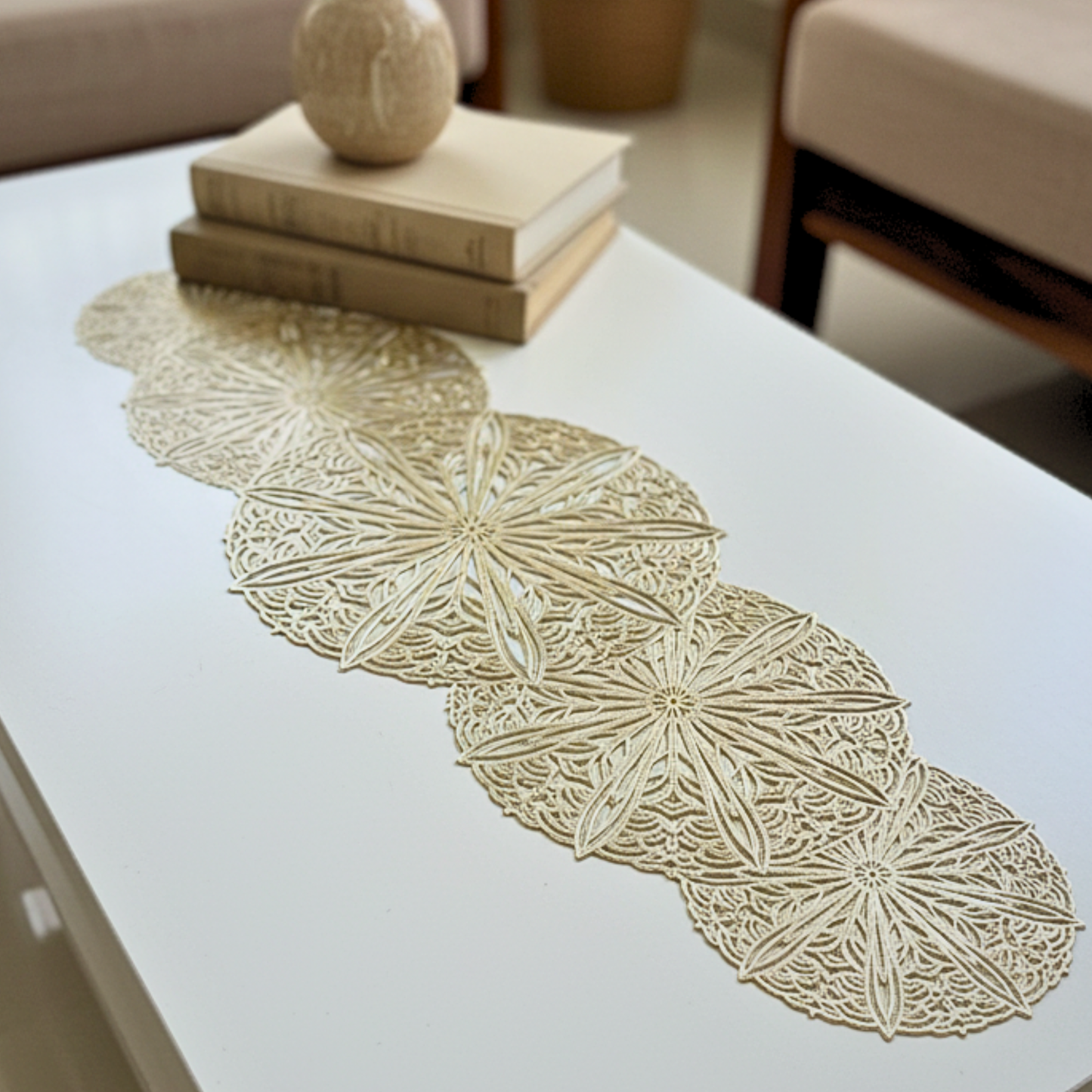 Circular Radiance PVC Golden Table Runner