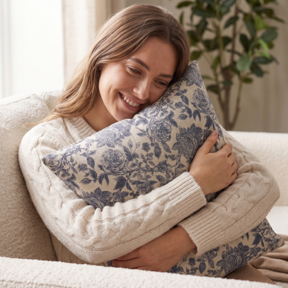Blue Floral Cotton Cushion Cover | Premium Decorative Cushion Cover | Cushion Charm