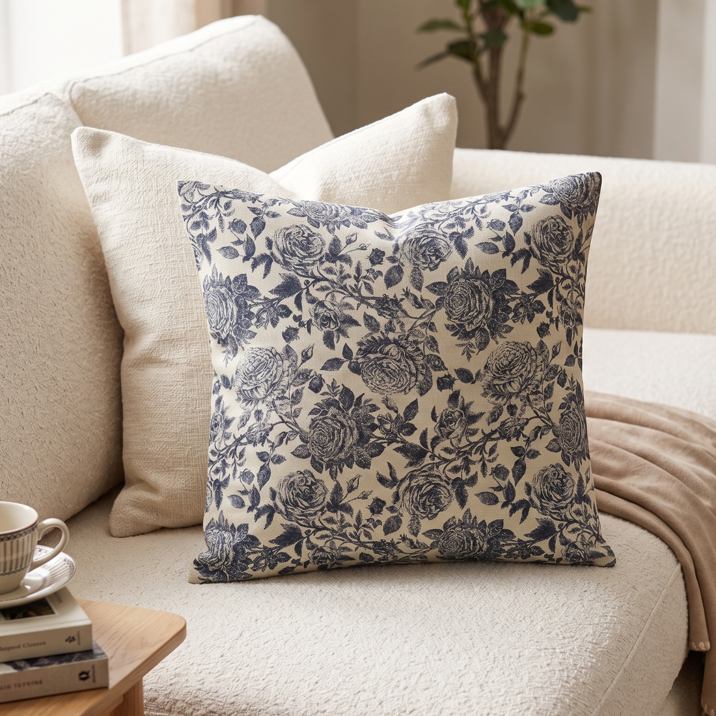 Blue Floral Cotton Cushion Cover | Premium Decorative Cushion Cover | Cushion Charm