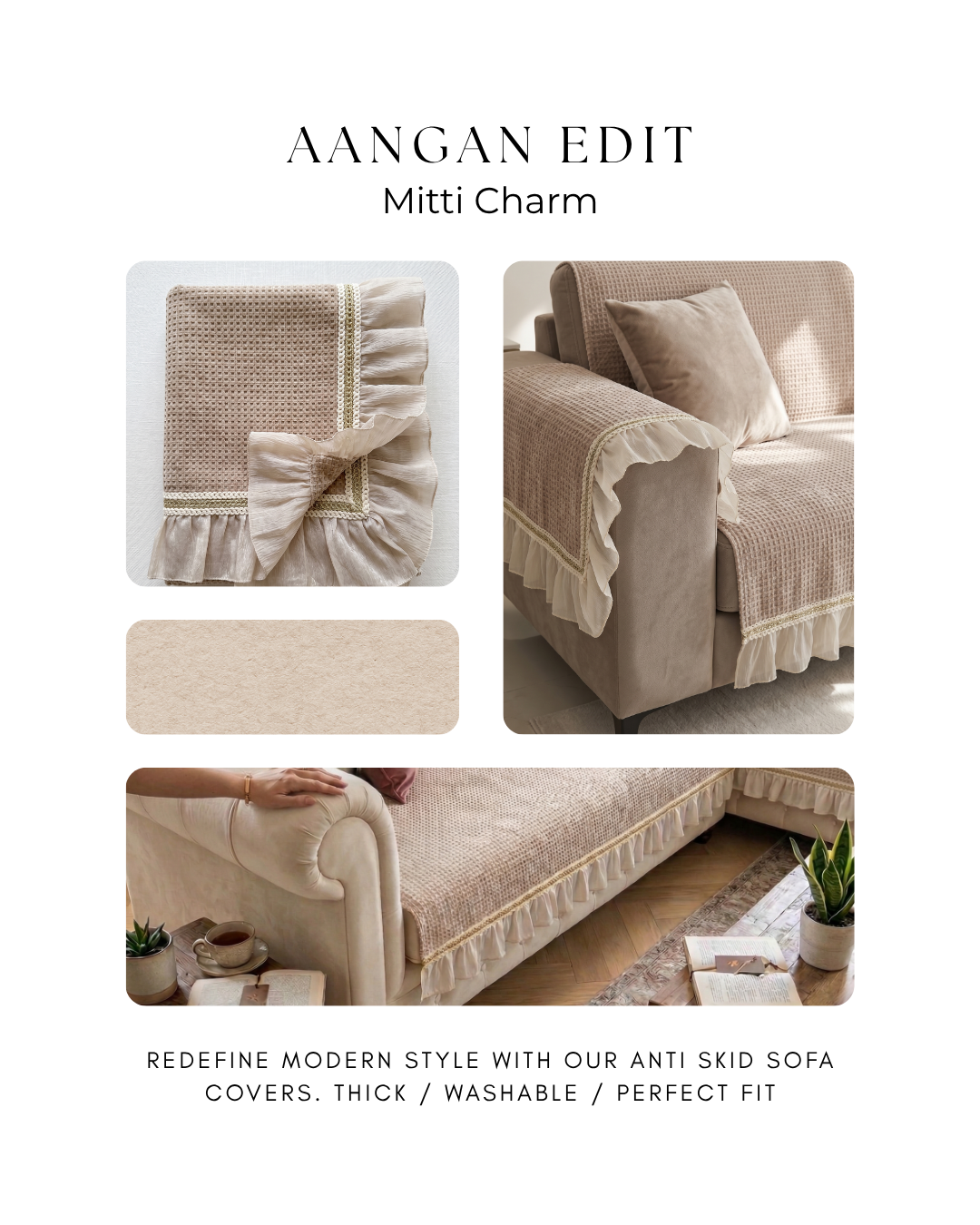 Custom Sofa Cover Beige Creame – Thick, Washable & Anti Skid Cover
