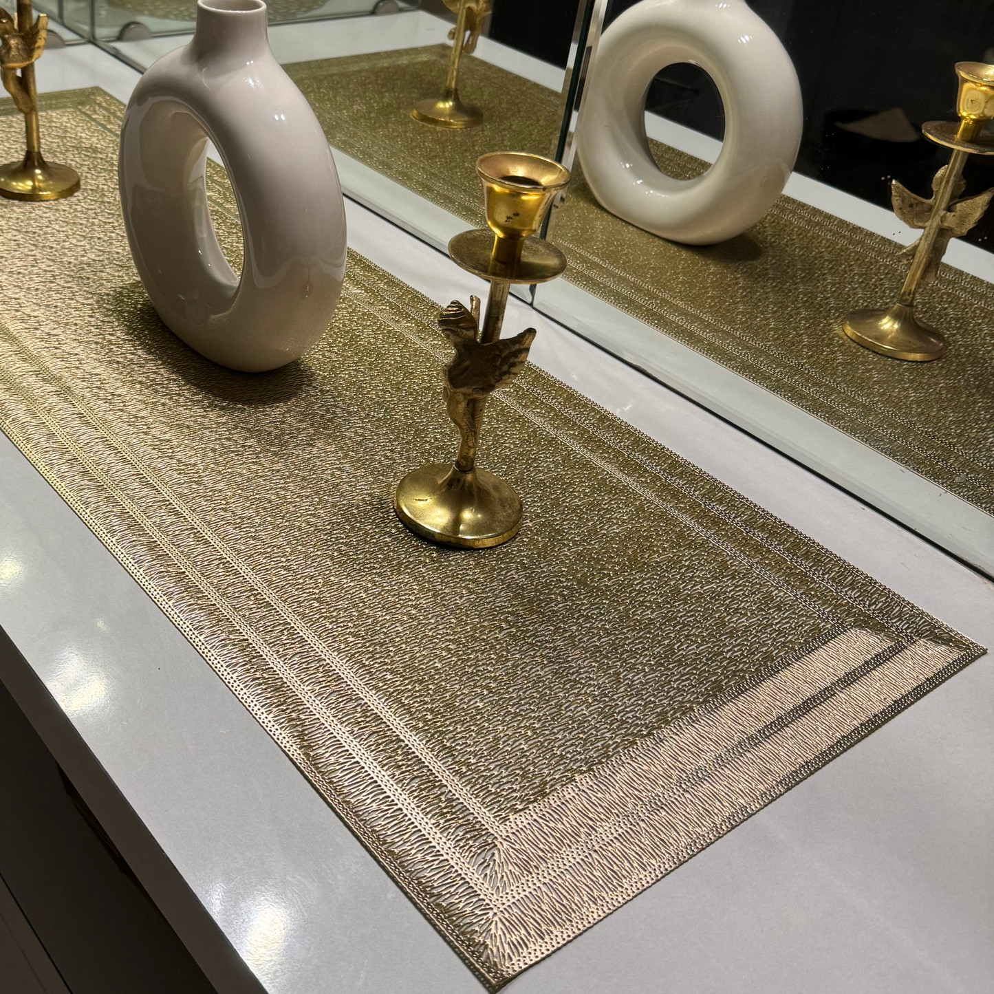 Rectangular Mesh Golden Table Runner for coffee table, side table heatproof and washable 14X36 inches