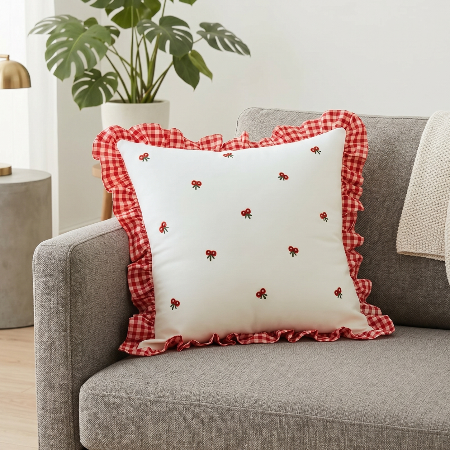Cherry Bow Frill Cushion Cover