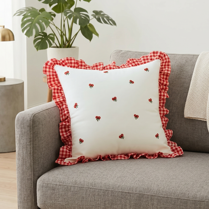 Cherry Bow Frill Cushion Cover