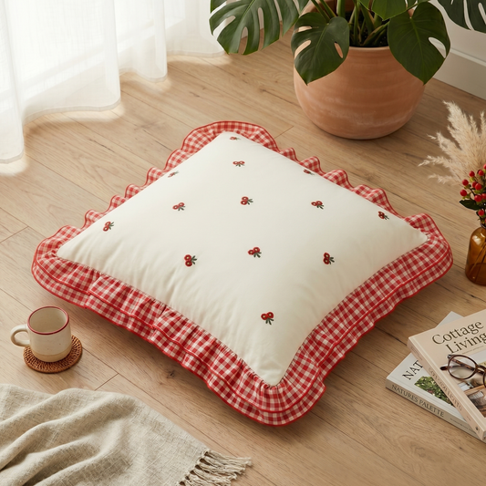 Cherry Bow Frill Cushion Cover