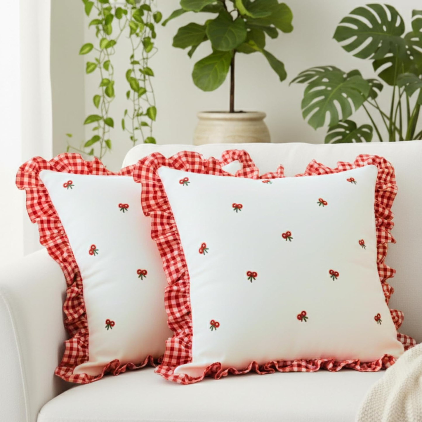 Cherry Bow Frill Cushion Cover