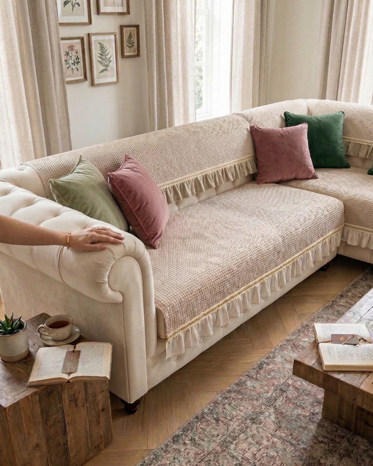 Custom Sofa Cover Beige Creame – Thick, Washable & Anti Skid Cover