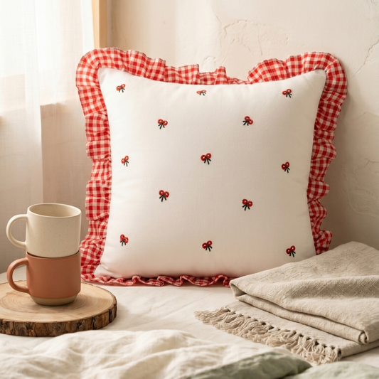 Cherry Bow Frill Cushion Cover