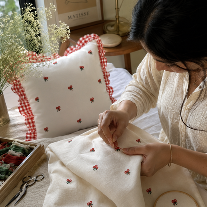 Cherry Bow Frill Cushion Cover
