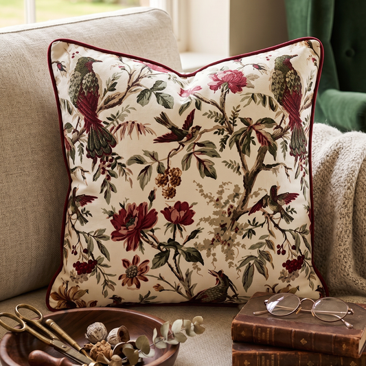 Blooming Bird Cotton Cushion Cover 16x16 inches