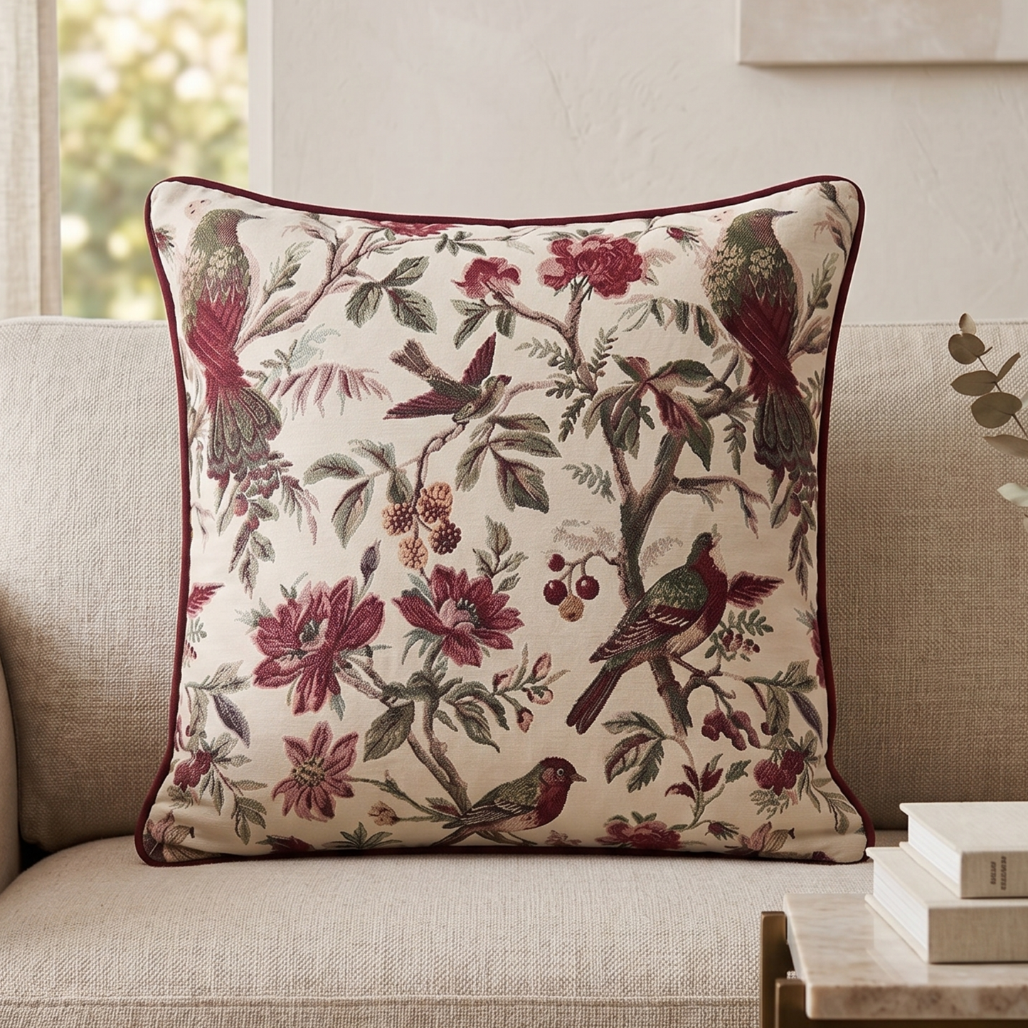 Blooming Bird Cotton Cushion Cover 16x16 inches