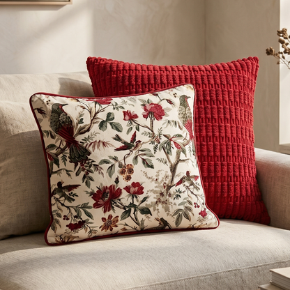 Blooming Bird Cotton Cushion Cover 16x16 inches
