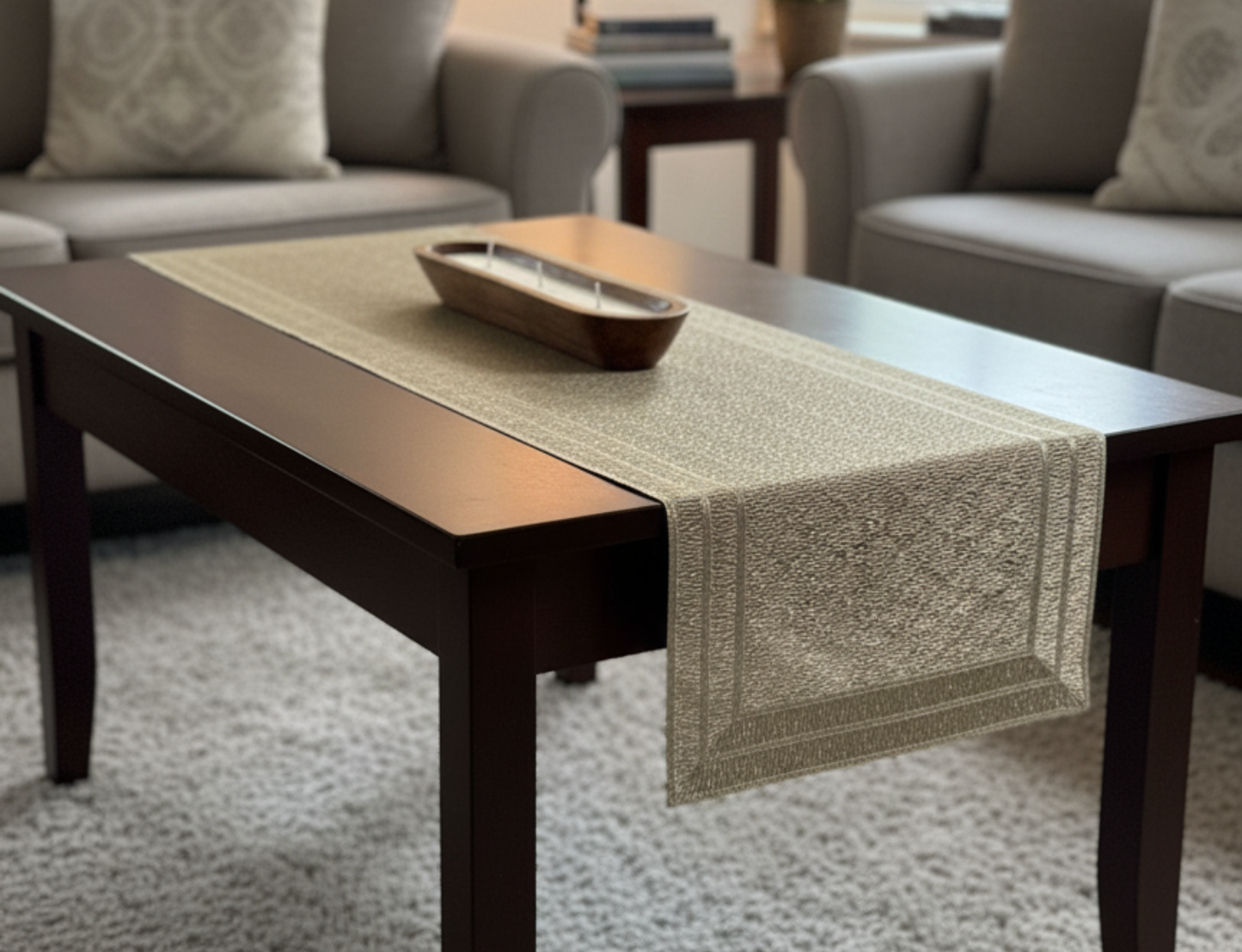 Table Glow Gift Box – Table Runner & Wooden Dough Bowl Candle