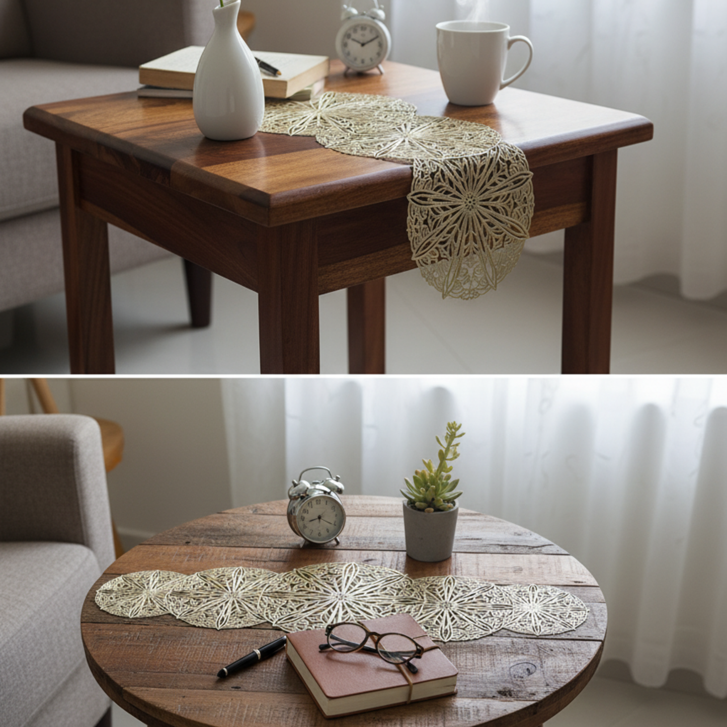 Circular Radiance PVC Golden Table Runner