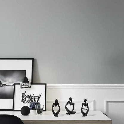 Modern Thinker Figurine Set – 3 Piece Black Resin Sculpture Décor