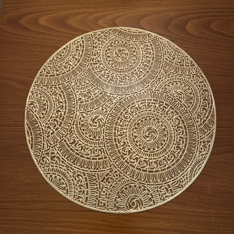 Round Mandala Placemats Set of 2 | Washable Heat Resistant PVC Vinyl Table Mats