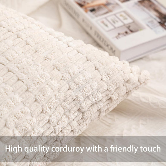 Cream Textured Corduroy Cushion Throw Pillow Covers 18x18 inch