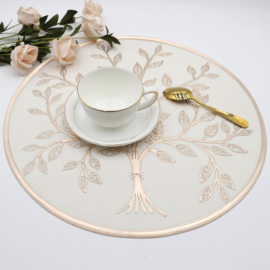 White Gold Pearl Flower Round placemats set of 6 pieces