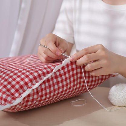 Red Gingham Cotton Cushion Cover | Checked Cushion Cover with Crochet Border | Cushion Charm