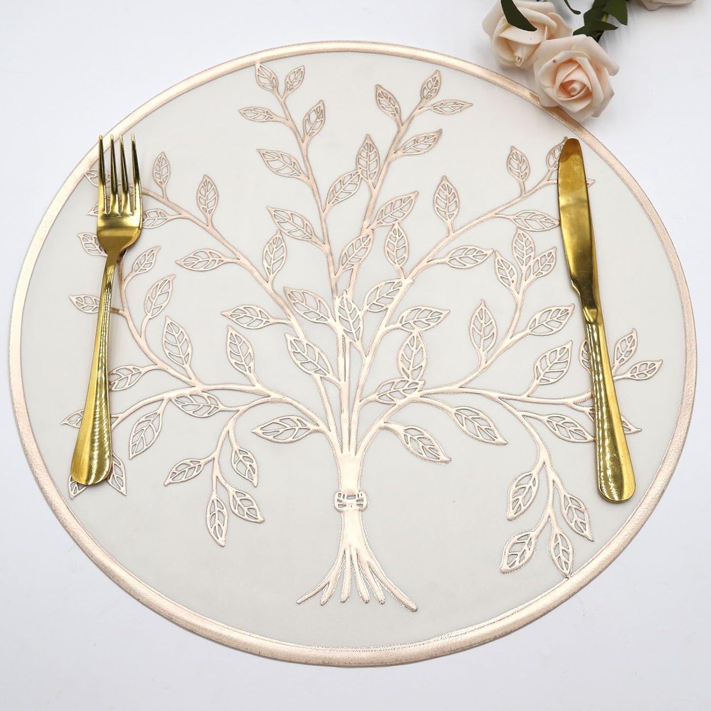 White Gold Pearl Flower Round placemats set of 6 pieces