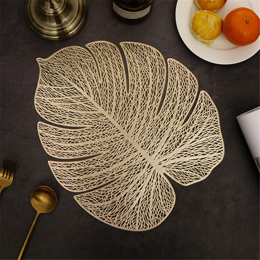 Palm leaves Gold decor Placemats Set of 6, 15X12 inches - Heat proof and Washable Tablemats