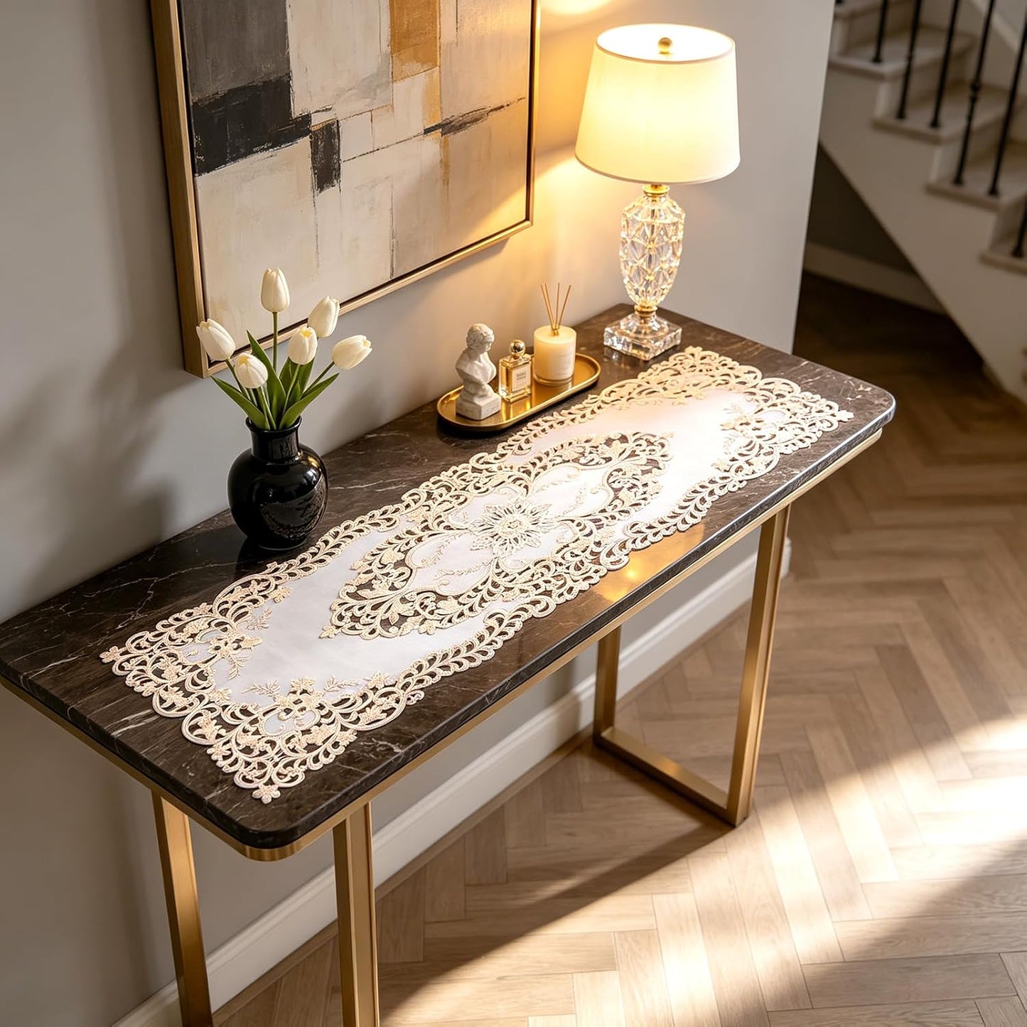 Noor Floral PVC Table Runner – Elegant Festive Decor for Every Home