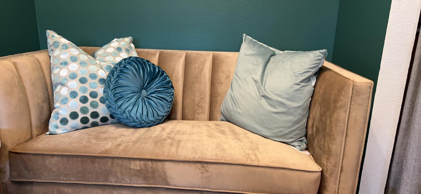 Round filled sofa cushion Velvet Home Decoration Pleated Round Pillow Cushion for Couch Chair Bed (Teal)