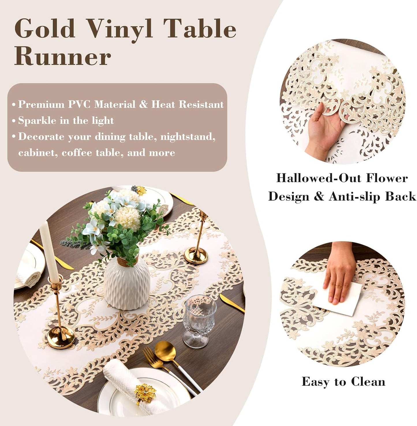 Noor Floral PVC Table Runner – Elegant Festive Decor for Every Home