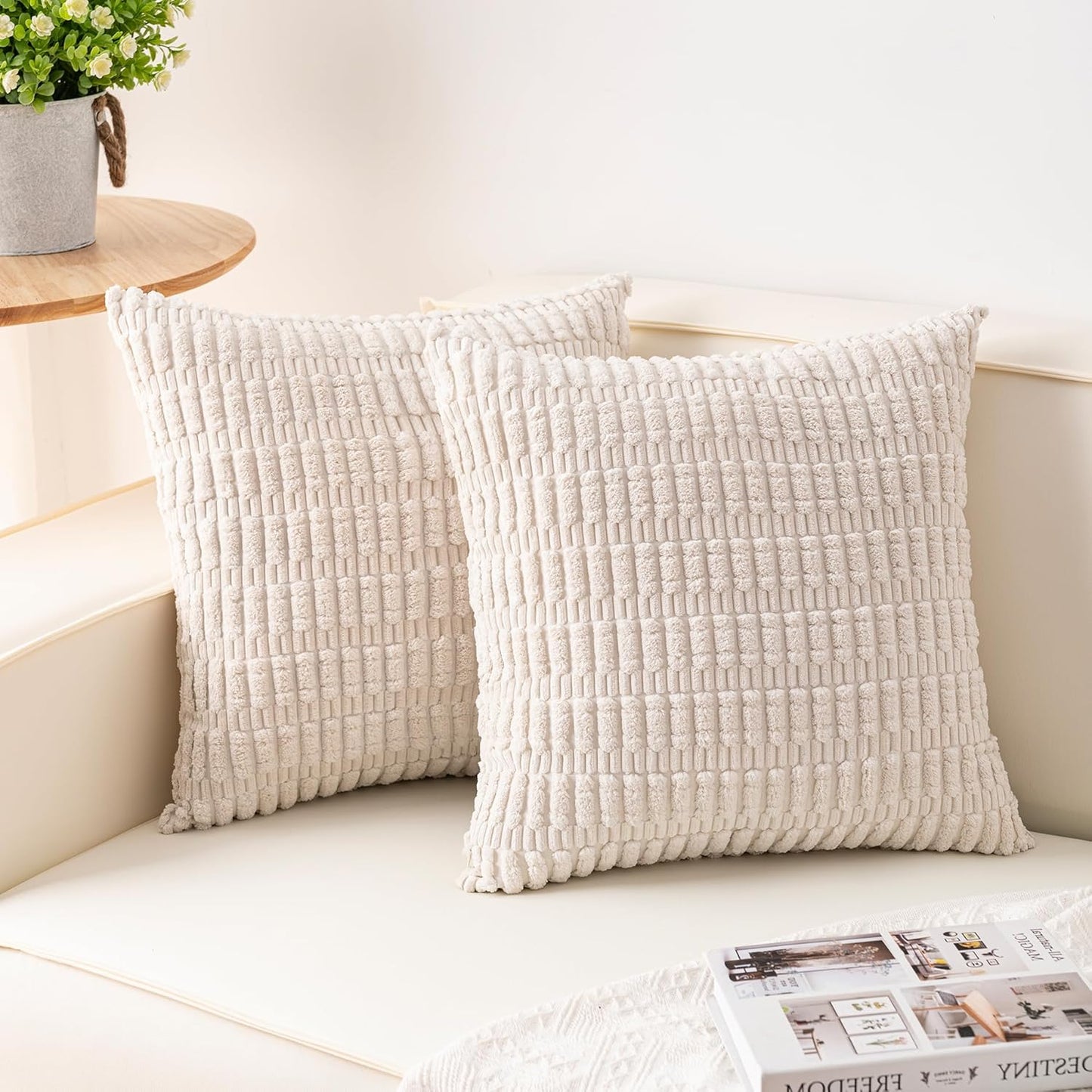 Cream Textured Corduroy Cushion Throw Pillow Covers 18x18 inch