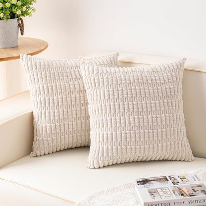 Cream Textured Corduroy Cushion Throw Pillow Covers 18x18 inch