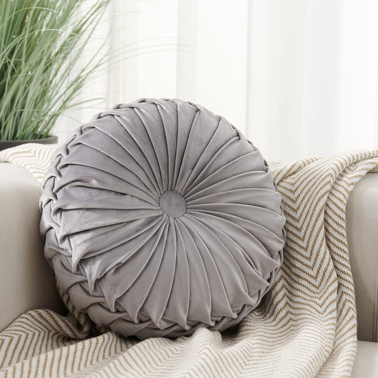 Round filled sofa cushion Velvet Home Decoration Pleated Round Pillow Cushion for Couch Chair Bed