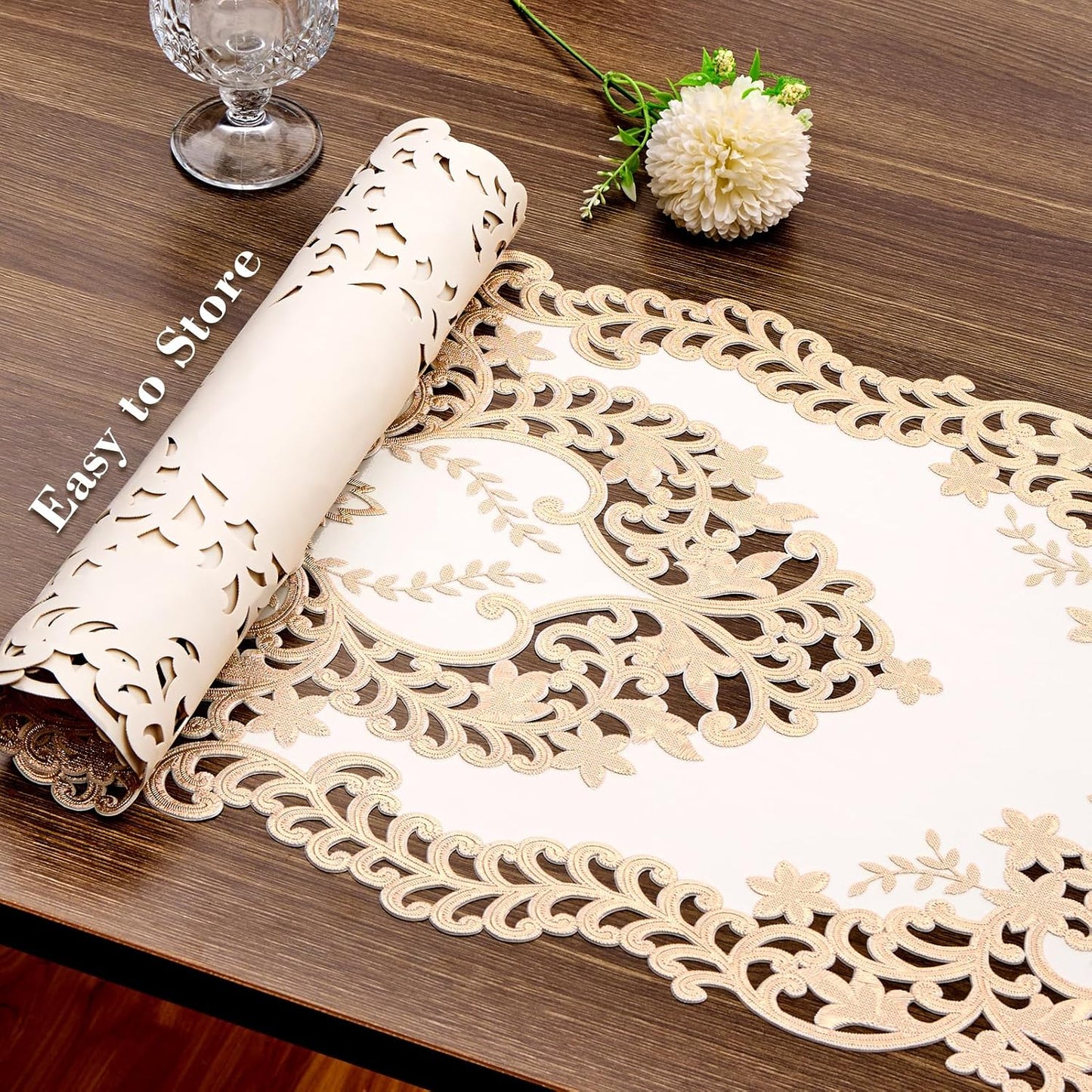 Noor Floral PVC Table Runner – Elegant Festive Decor for Every Home