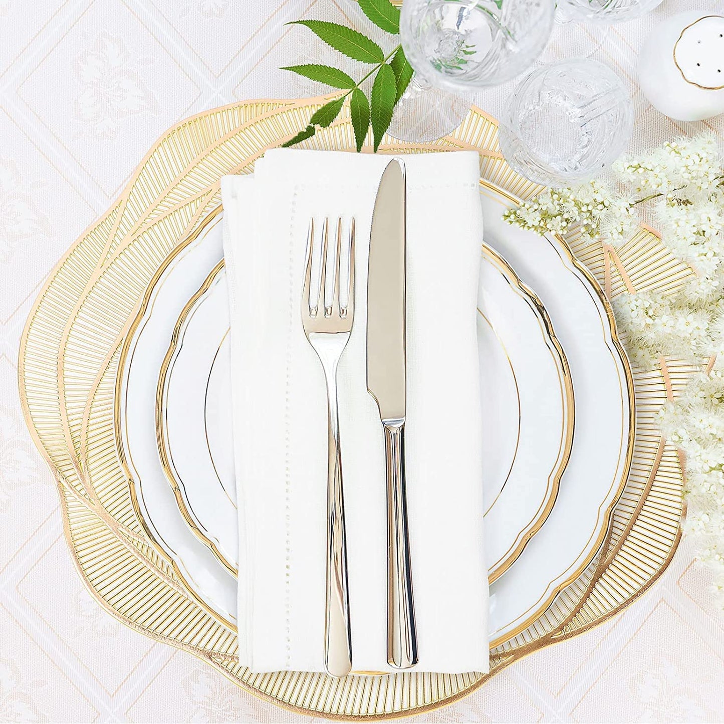 Rose flower Gold Placemats set of 2pcs, heat proof, washable tablemats