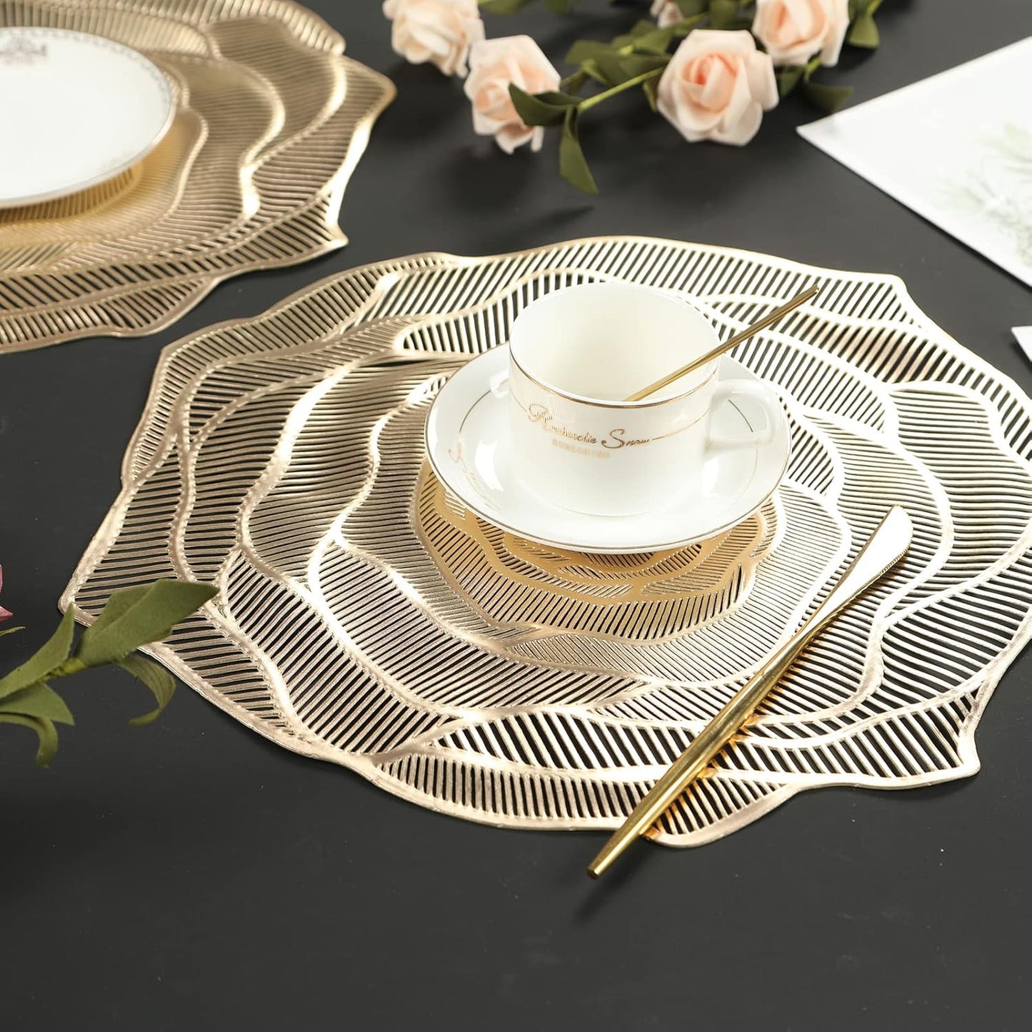 Gold Floral Placemats Set of 6pcs